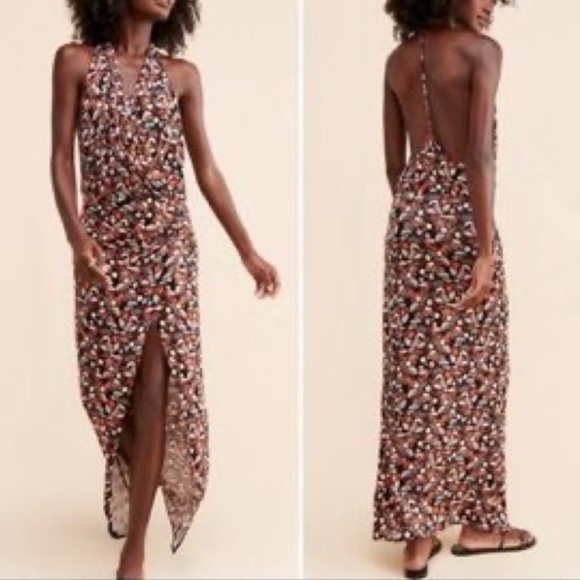 Free People Daria Halter Wrap Backless Maxi Dress Color Black Combo Size Medium - Picture 2 of 14